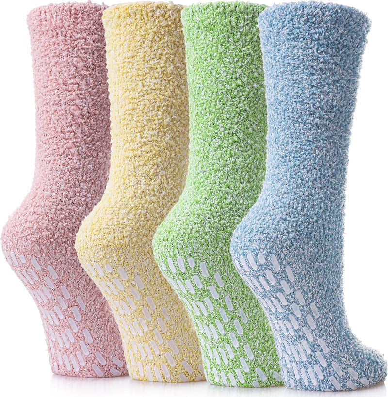 Yebing Store Non Slip Hospital Socks for Women with Grips Fuzzy Cozy Anti Skid Slipper Socks Winter Warm Soft Fluffy Sleep Socks - Image 1